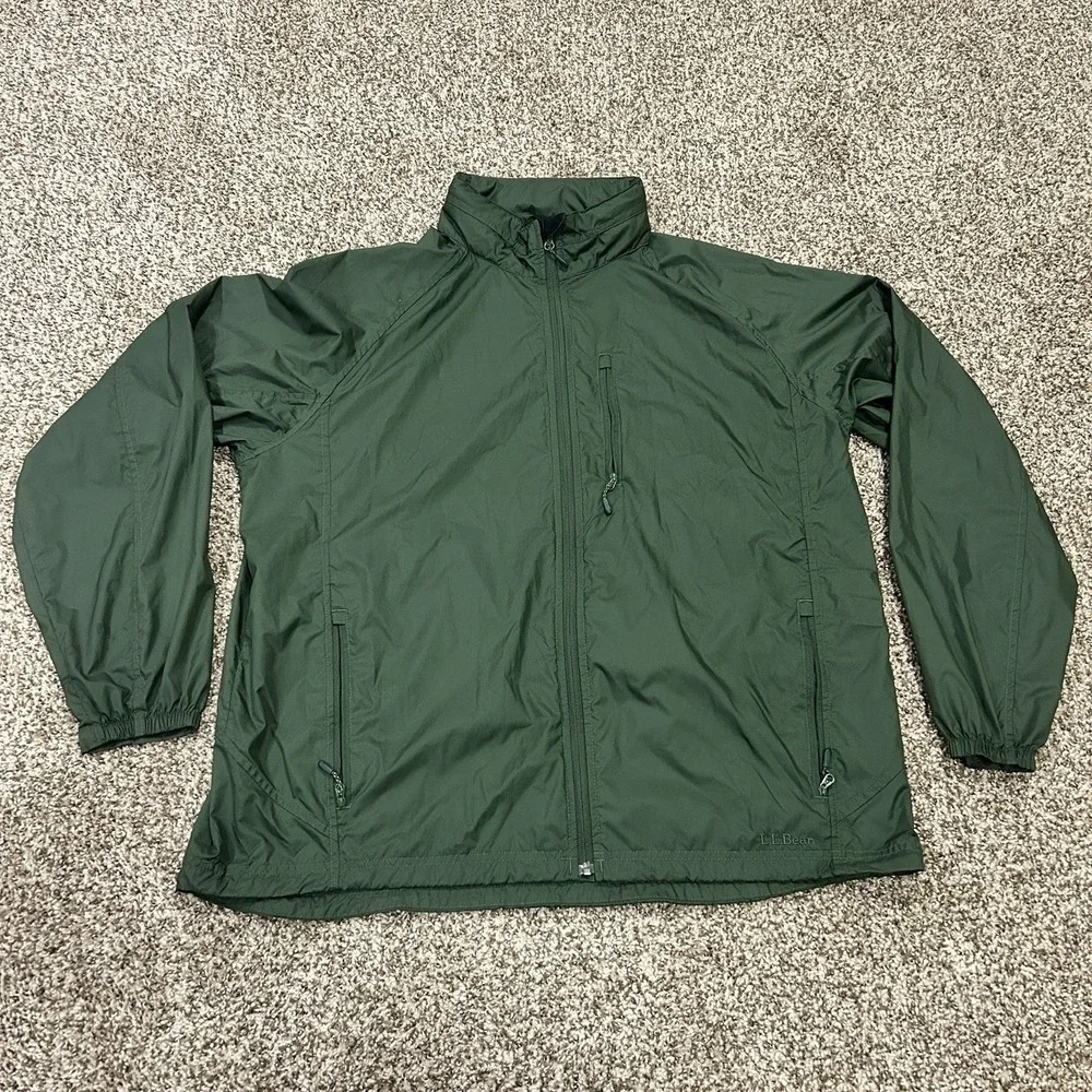 LL Bean Mens XL Tall Green Lightweight Windbreaker Jacket OGTM6 Zip Up